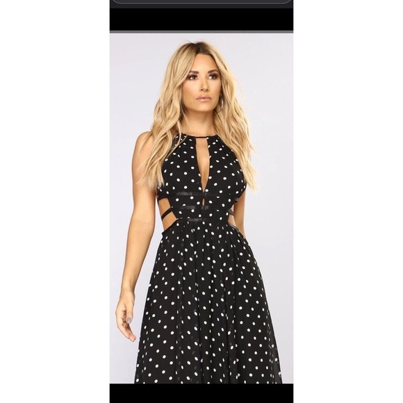 Fashion Nova Black Polka Dot Dress Cut Out  ‘Had Your Shot’ formal spring maxi - Picture 2 of 9